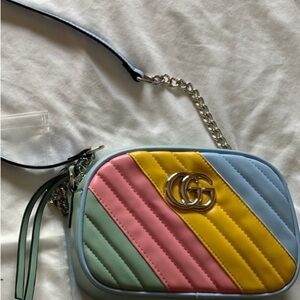 G inspired Pastel Striped Leather Crossbody Bag